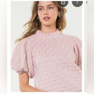 THML Cream Textured Puff Sleeve Blouse M